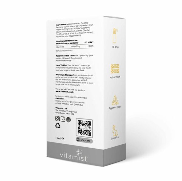 Vitamist Vitamin D 3000iu 15ml Rear Packaging
