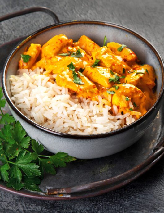 Chicken curry and rice,